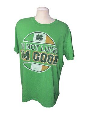 Red Camel Graphic T-Shirt "Im Not Lucky Im Good" Sz XL Green Cotton Unisex St.